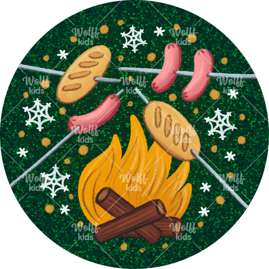 Einzelner Magnet: Winter: Stockbrot grillen