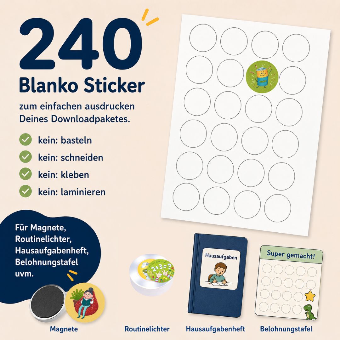 Blankosticker 240 Stück- 5 DIN A4 Blatt a 48 St. inkl. Druckvorlage