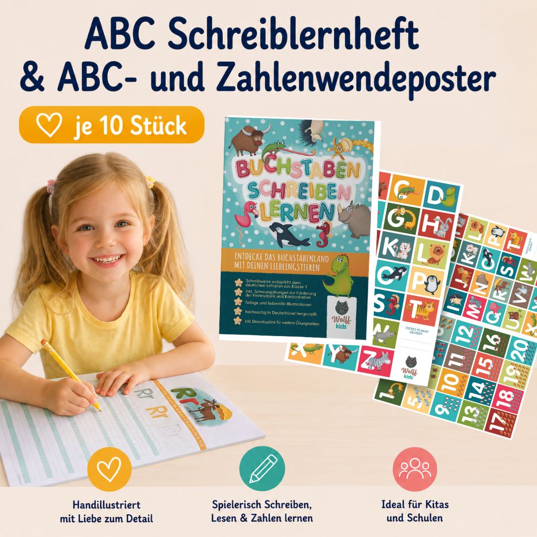 ABC-Set für Kitas & Schulen | 10 Schreiblernhefte + 10 Wendeposter