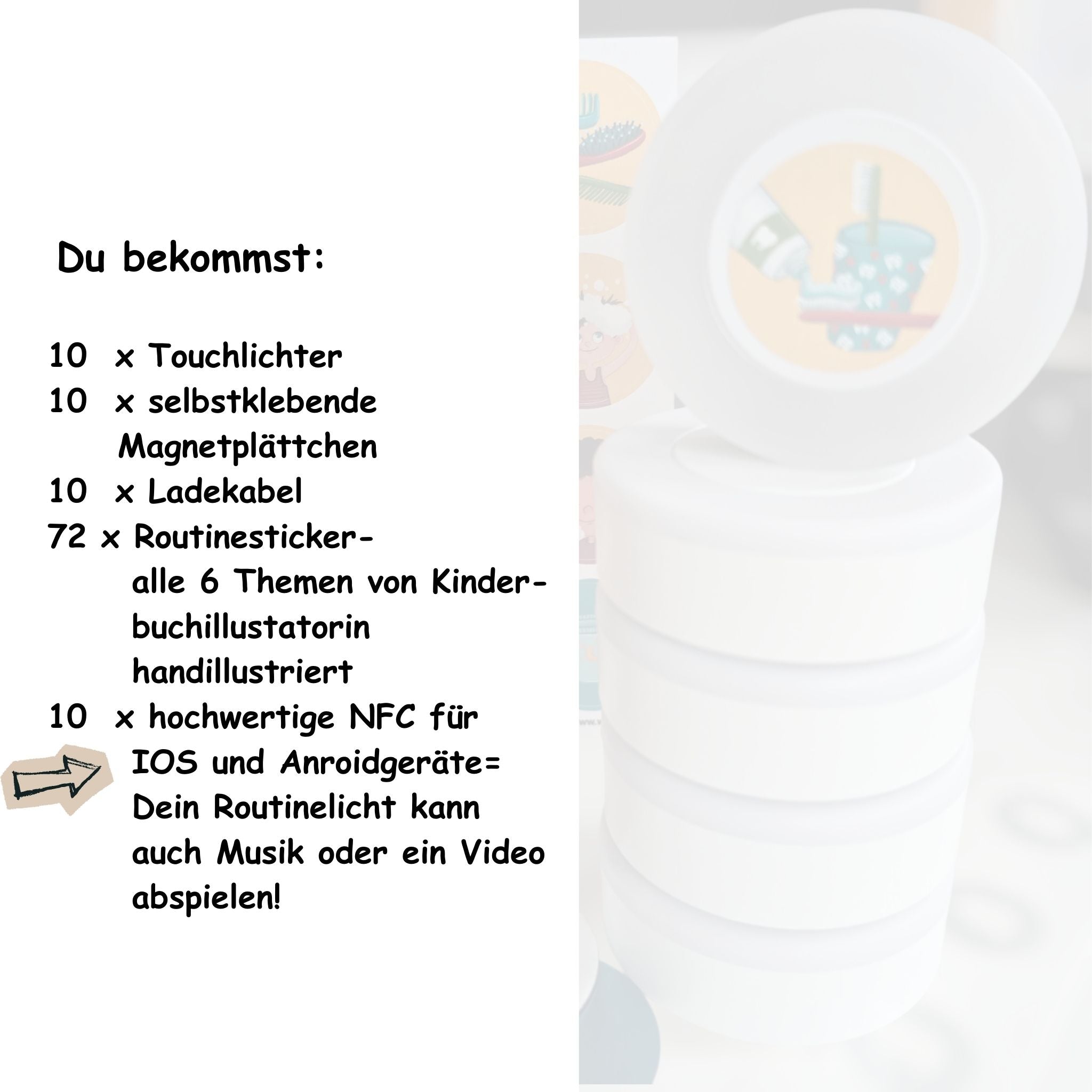 10 Routinelichter 72 Sticker/ 6 Themen mit Videofunktion