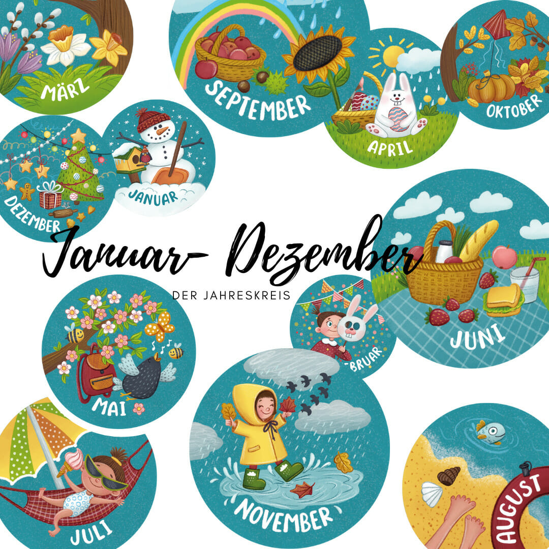 Monatsmagnete Januar bis Dezember