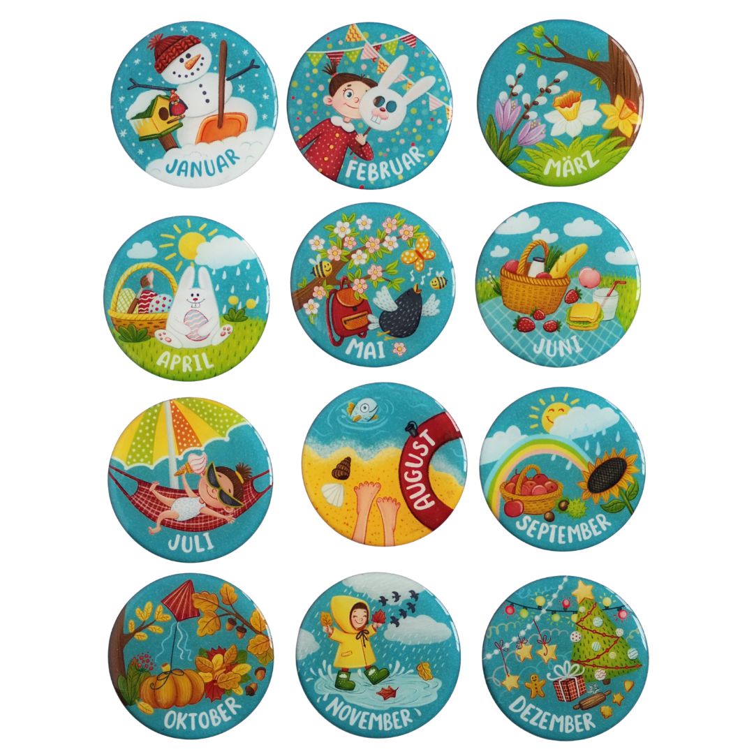 Monatsmagnete Januar bis Dezember