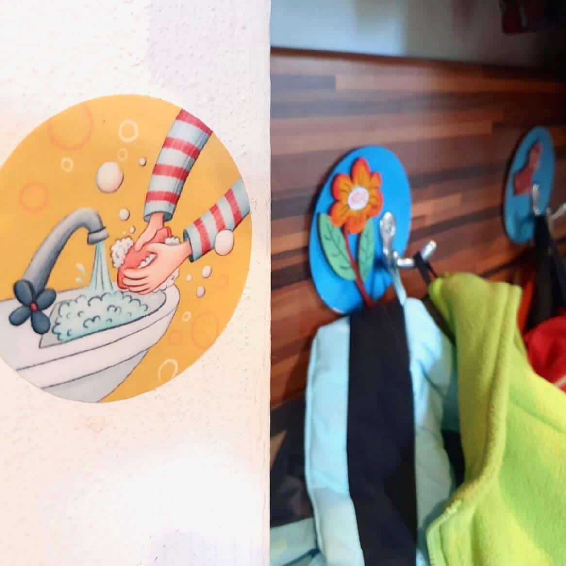 Einzelner Magnet: Hände waschen Aufkleber : wasserfeste Sticker im 5er Set