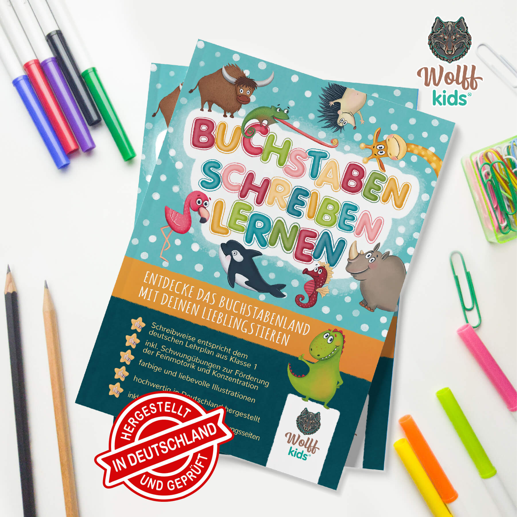 ABC Schreiblernheft Buchstaben lernen Vorschule und Klasse 1 mit Tieren — WolffKids