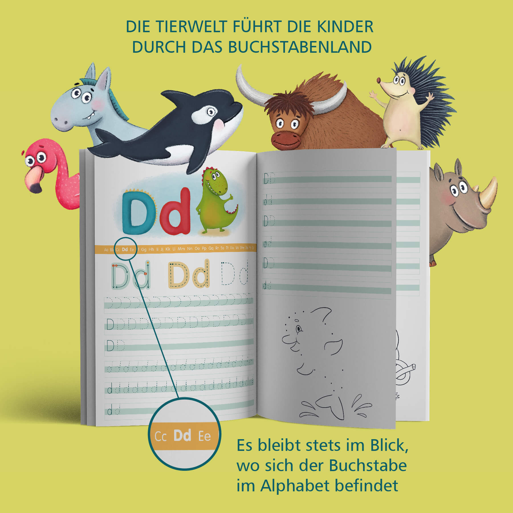 Buchstaben lernen mit Tieren Übungsheft Vorschule Klasse 1 , farbig handillustriert