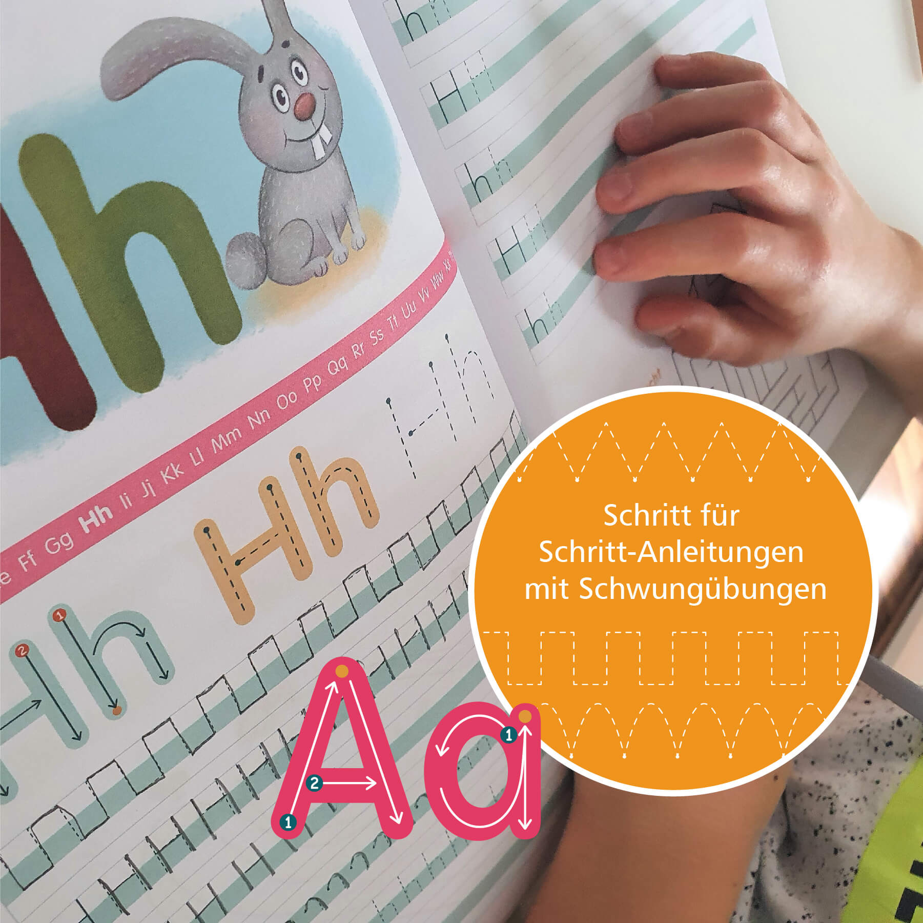 Schwungübungen Stifthaltung fördern Vorschule Grundschule Kind schreibt Buchstaben